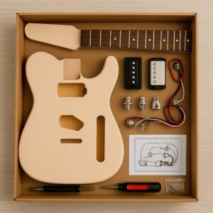 Flat lay of soldering iron, solder, screwdrivers, wire cutters, multimeter