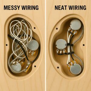 Close-up of messy wiring vs. neat, correct wiring (side-by-side) → shows what beginners often do wrong vs. right.