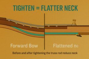 Before and after tightening the truss rod to reduce neck relief.
