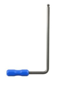 L-shaped 5mm truss rod wrench with a blue ergonomic handle and ball-end tip on a white background.