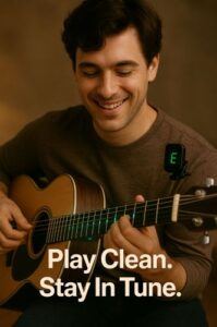 Guitarist testing newly repaired fretboard after fixing buzzing frets.