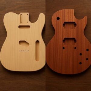 Comparison of alder and mahogany guitar bodies illustrating how wood influences tone.
