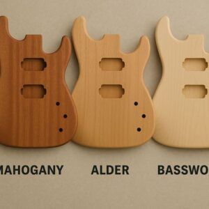 Guitar body comparison showing how different tonewoods affect resonance visually.