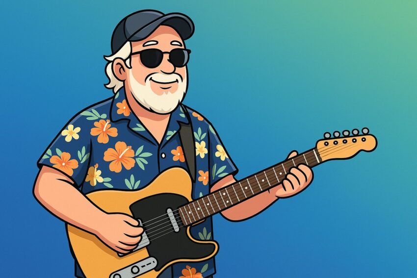Cartoon Wayne Playing Guitar – Gradient Banner